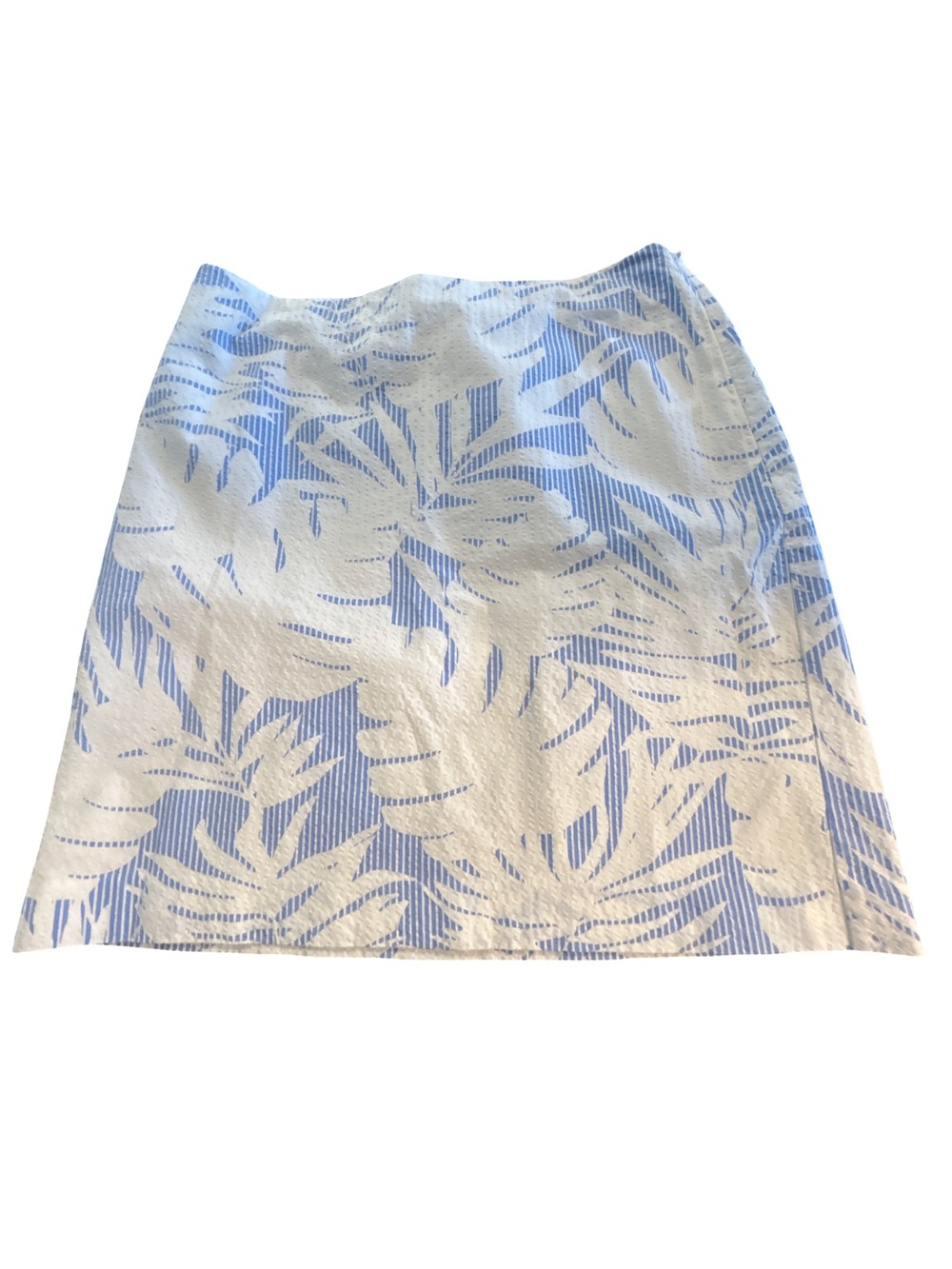 Talbots Blue White Tropical Monstera Leaf Seersucker Skirt Cotton Lined Size 4